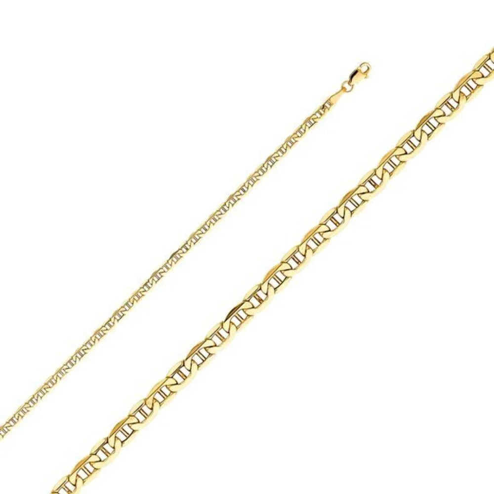 New 14K Yellow gold  3.5mm Hollow Mariner Bevel Chain 22